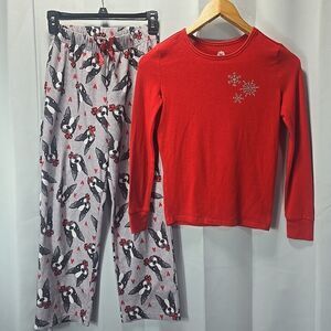 Total Girl LG(12) Girls 2pc Pajama Set Fleece Pants LS Shirt Dogs Snowflakes Red